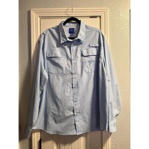 Guy Harvey Men's UPF 30 Moisture Wicking Long Sleeve Button Up Blue Shirt XXL